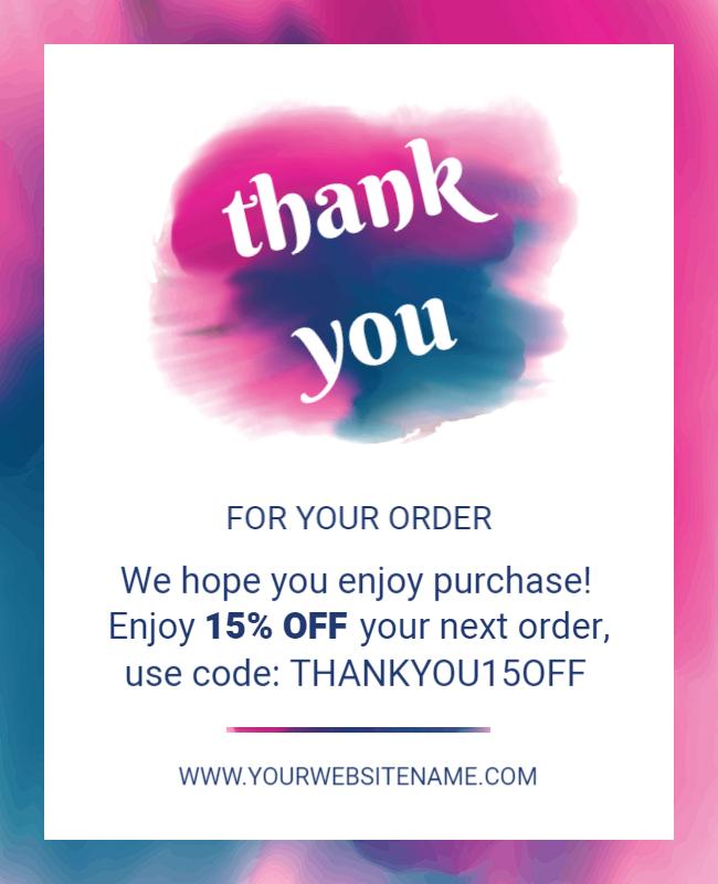 Soft Pink and Blue Watercolor Thank You Order Poster Template