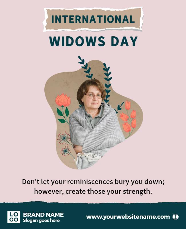 Soft Pink and Floral International Widows Day Awareness Poster Template