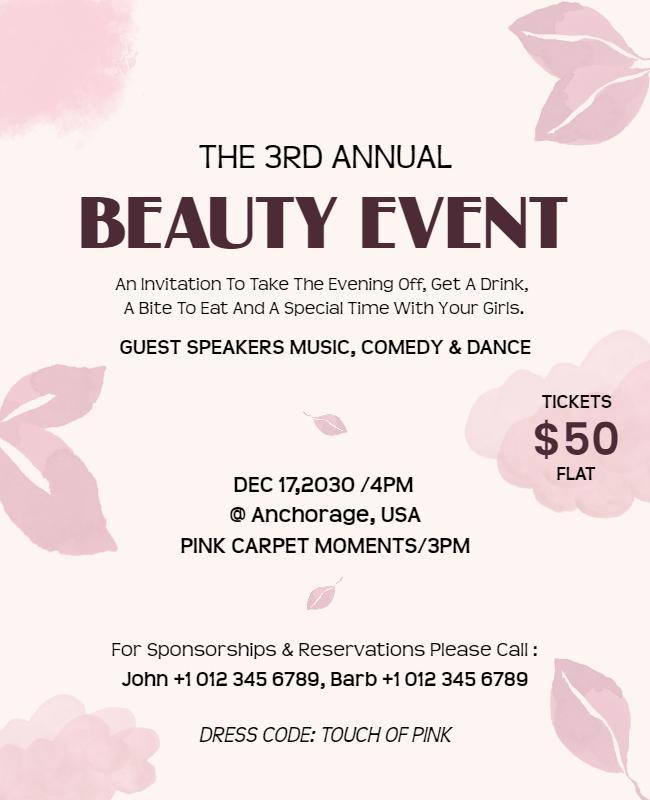 Soft Pink Floral Design for Glamorous Beauty Event Poster Template
