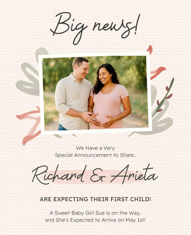 Soft Pink Floral Expecting Baby Announcement Flyer Template