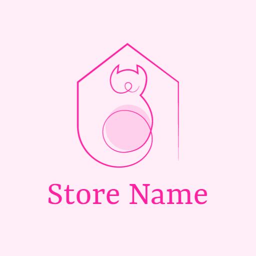 Soft Pink Minimalist Cat Design in Line Art Logo Template