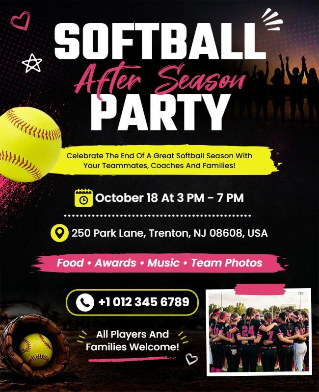 Softball After Season Party Flyer Template