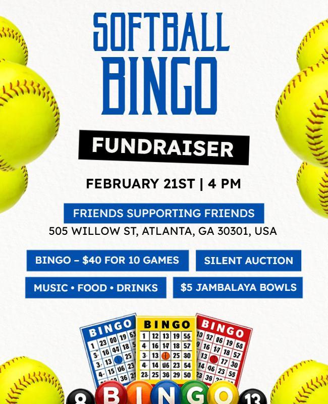 Softball Bingo Fundraiser Event Flyer Template