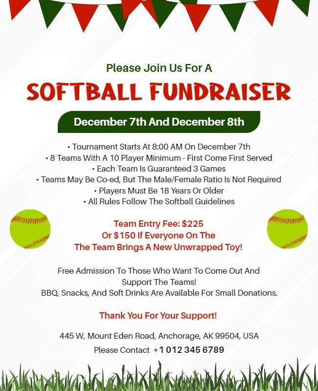 Softball Fundraiser Event Invitation Flyer Template