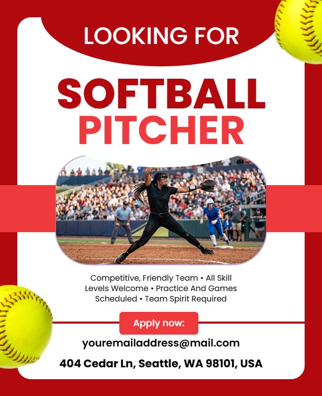 Softball Pitcher Job Announcement Flyer Template