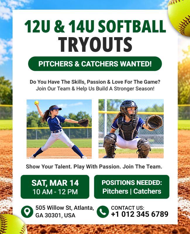 Softball Pitchers and Catchers Wanted Flyer Template