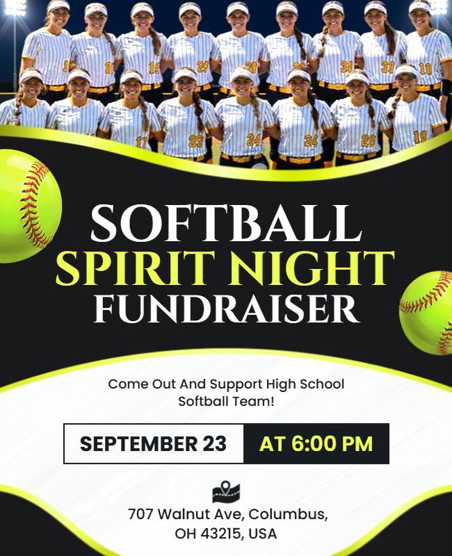 Softball Spirit Night Fundraiser Event Promotional Flyer Template