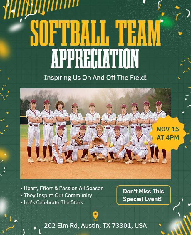 Softball Sports Team Appreciation Event Flyer Template