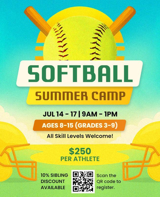 Softball Summer Camp Kids Sports Event Flyer