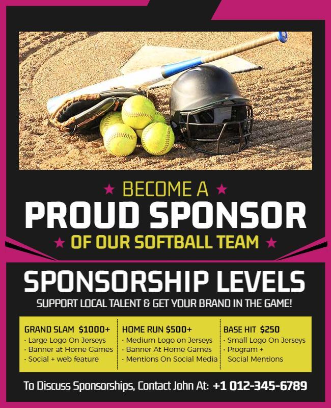 Softball Team Sponsorship Opportunities Flyer Template