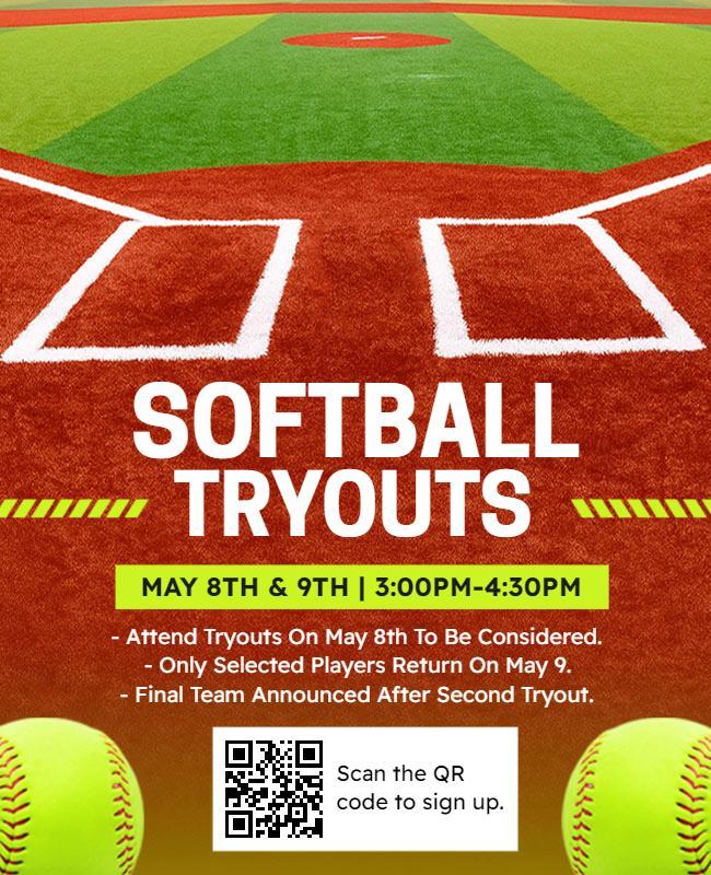 Softball Team  Tryouts Announcement Flyer