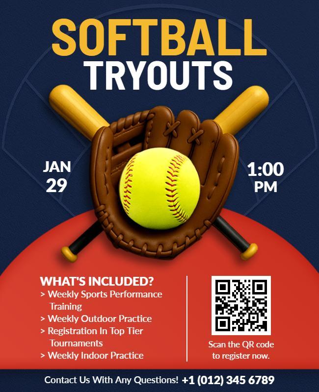 Softball Tryouts Event Information Flyer Template