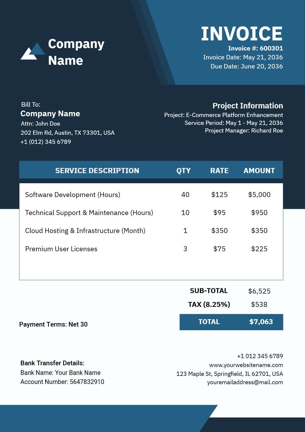 Software Company Development Services Invoice Template