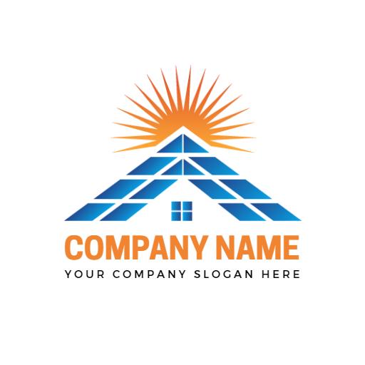 Solar Panel Roof Design with Bright Orange Sun Rays Logo Template