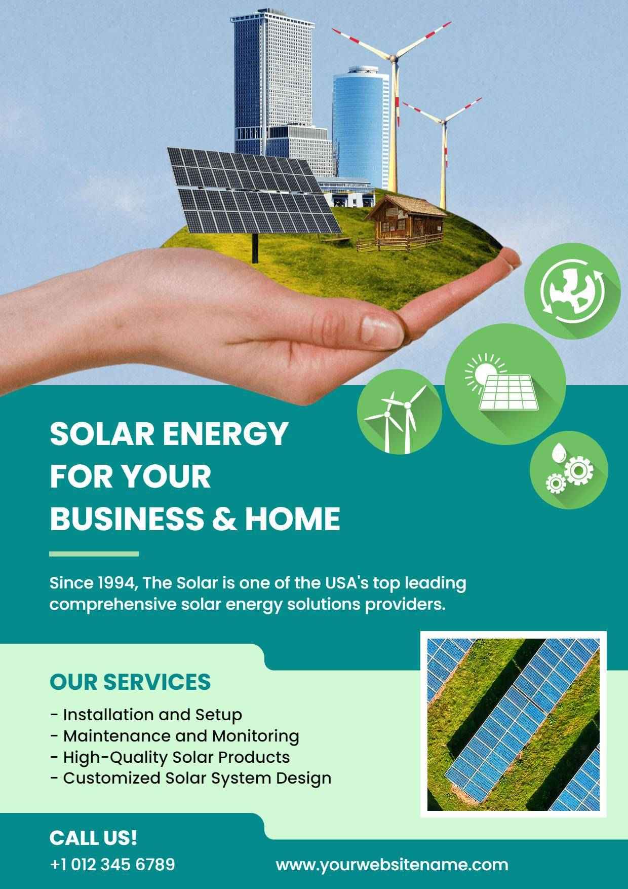 Solar Power Solutions Advertising A4 Flyer Template