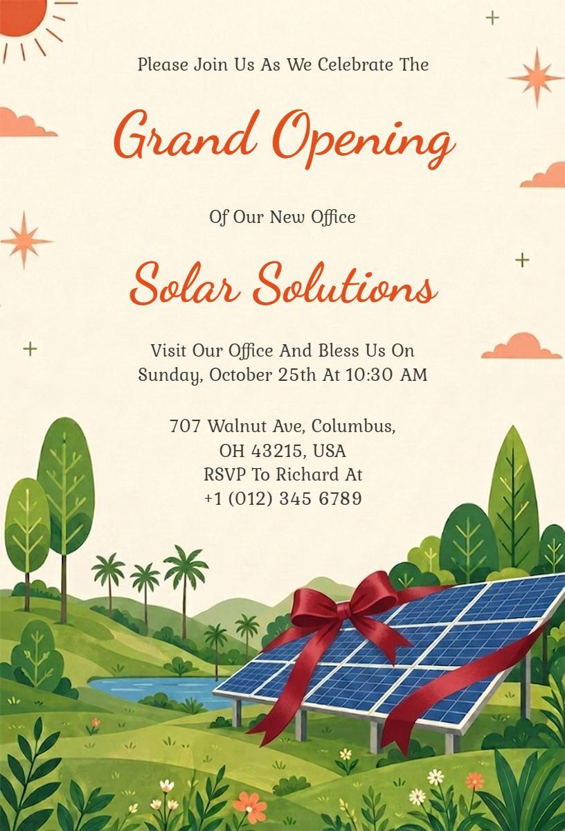 Solar Solutions Grand Opening Celebration Invitation Template