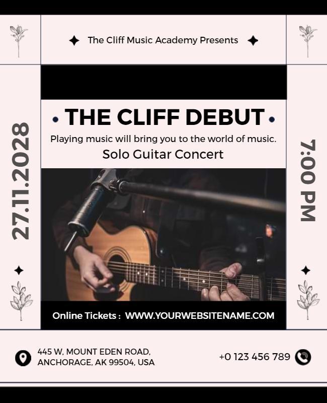 Sophisticated Black and White Solo Guitar Concert Flyer Template