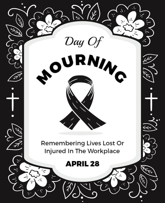Somber Floral Design for Day of Mourning Poster Template