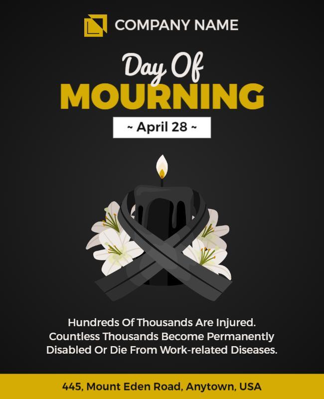 Sombre Black and Yellow Day of Mourning Awareness Poster Template