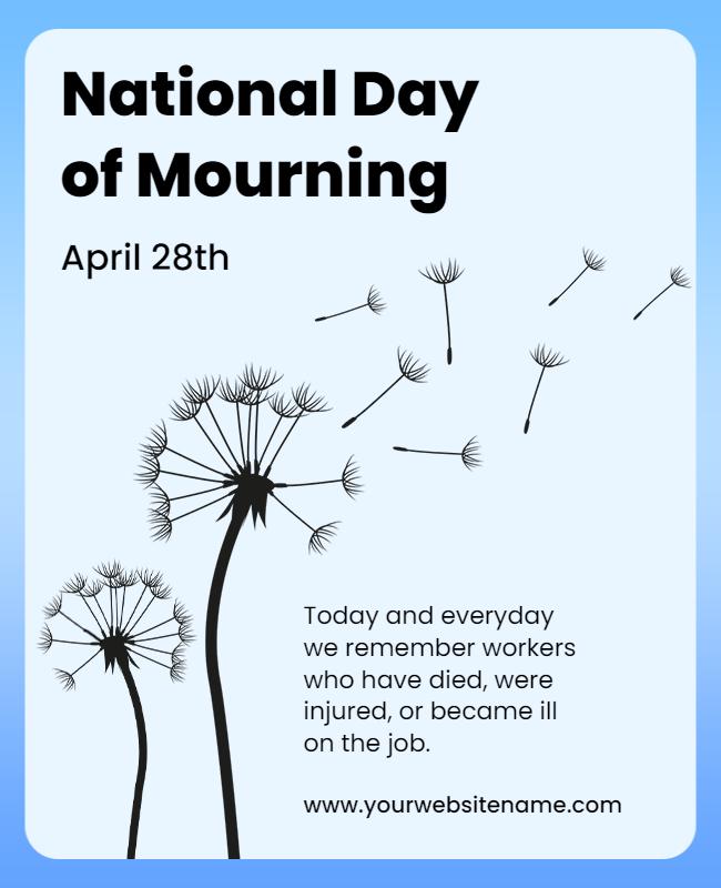 Sombre Blue Dandelion National Day of Mourning Poster Template