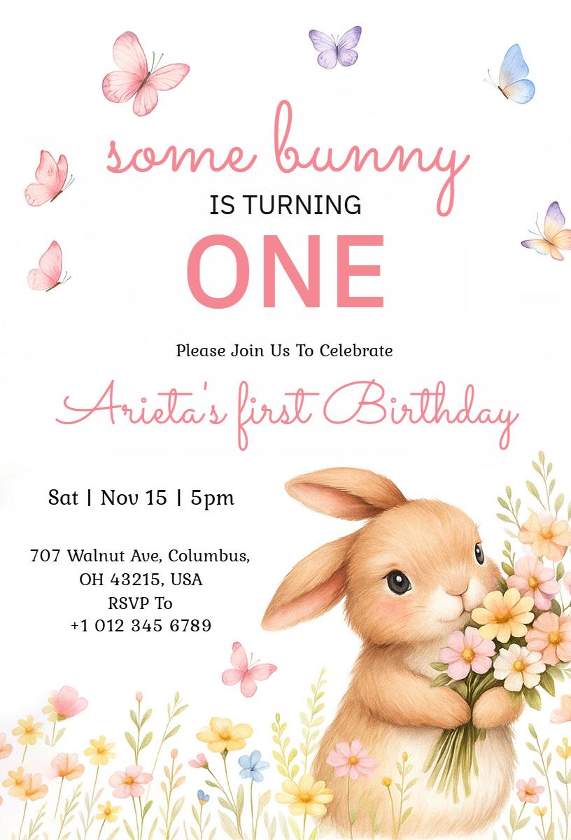 Some Bunny Is Turning One Birthday Celebration Invitation Template