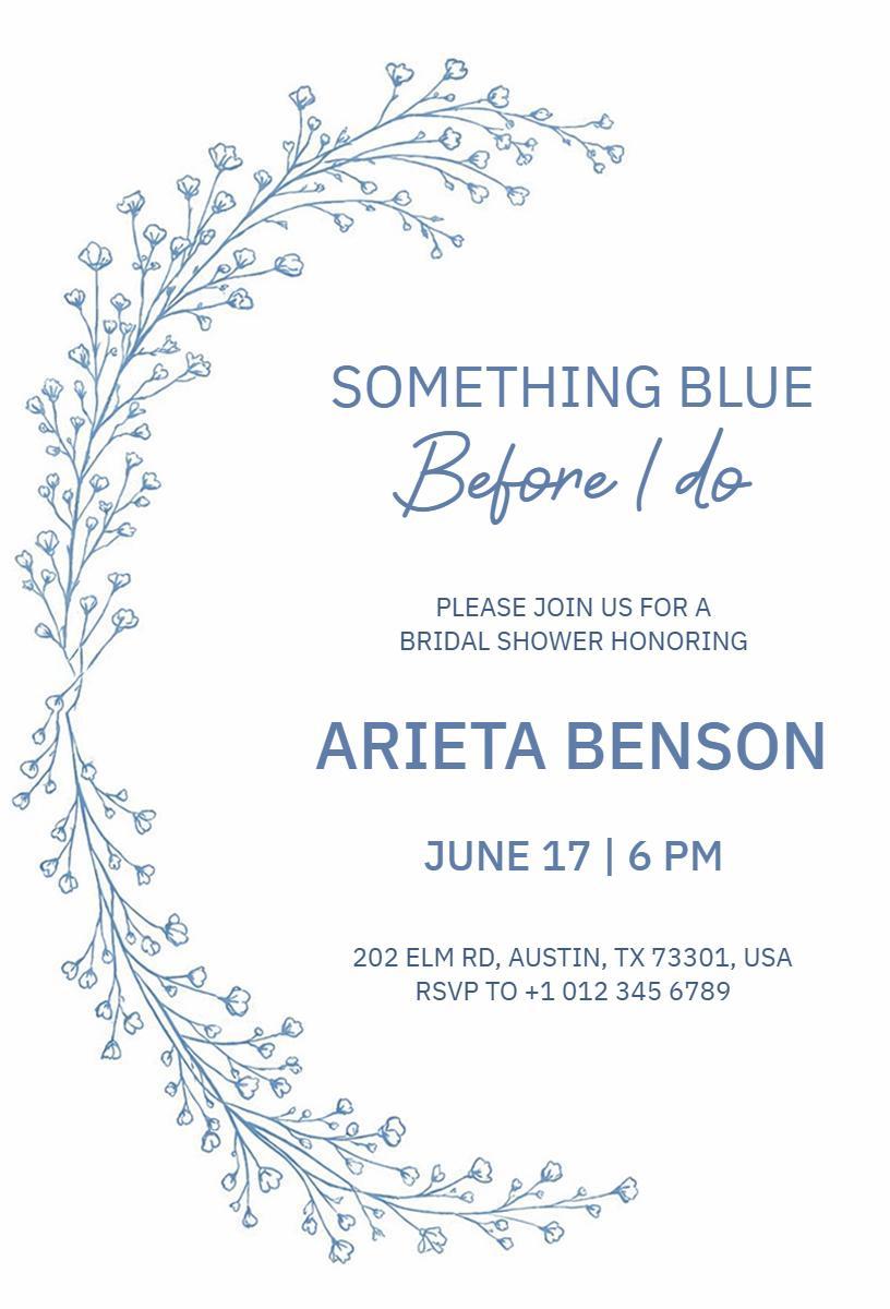 Something Blue Elegant Bridal Shower Invitation Template