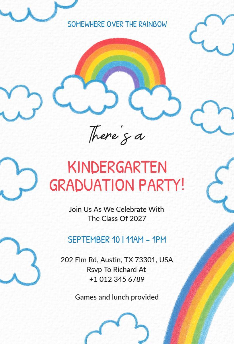 Somewhere Over the Rainbow Kindergarten Graduation Invitation Template