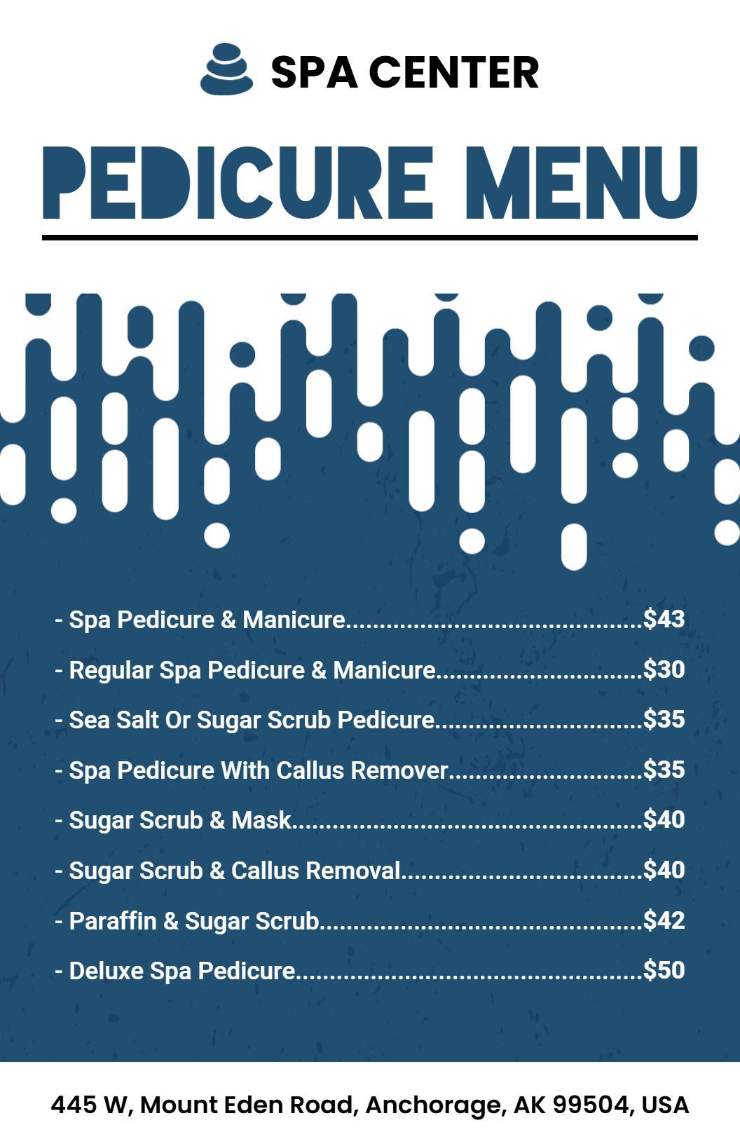 Soothing Paraffin Sugar Scrub with Mask Pedicure Menu Template