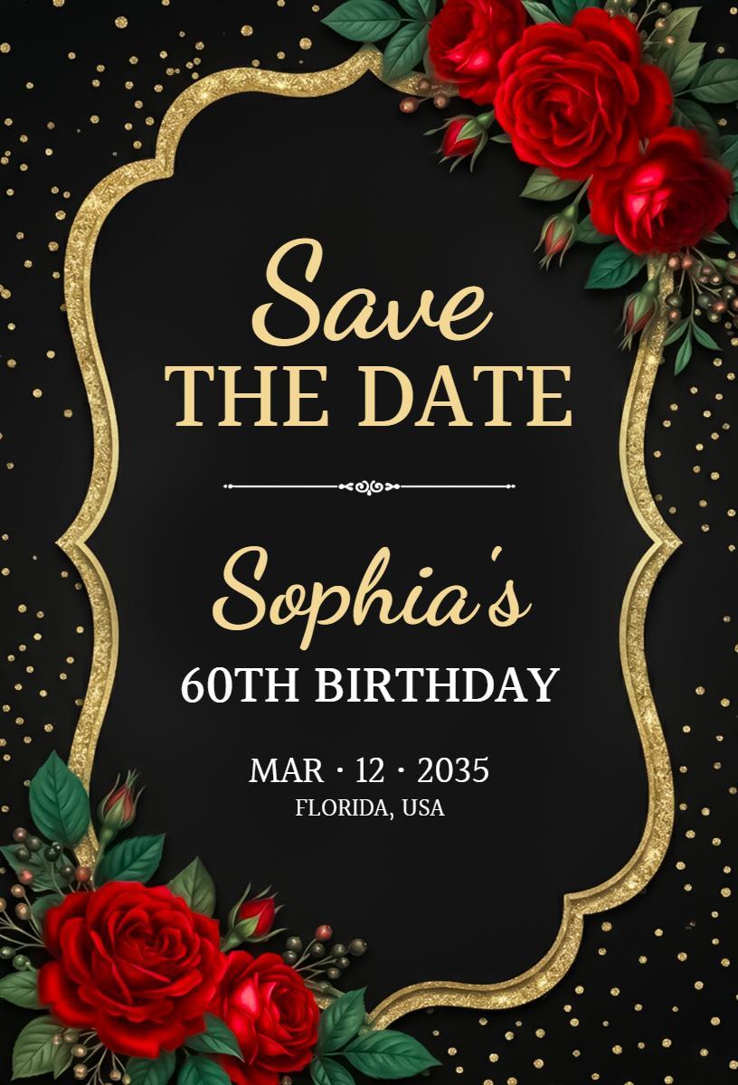Sophia's 60th Birthday Elegant Save The Date Invitation Template