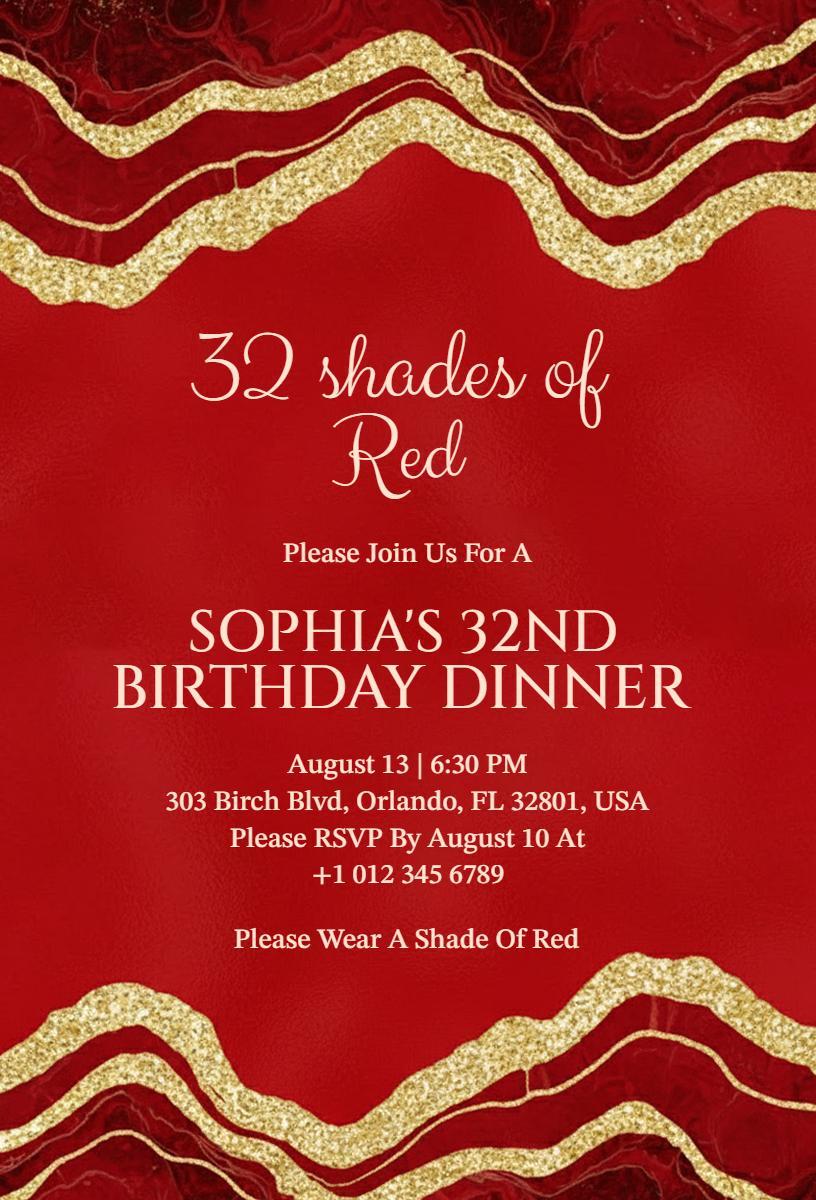 Sophia's Elegant 32nd Birthday Dinner Invitation Template