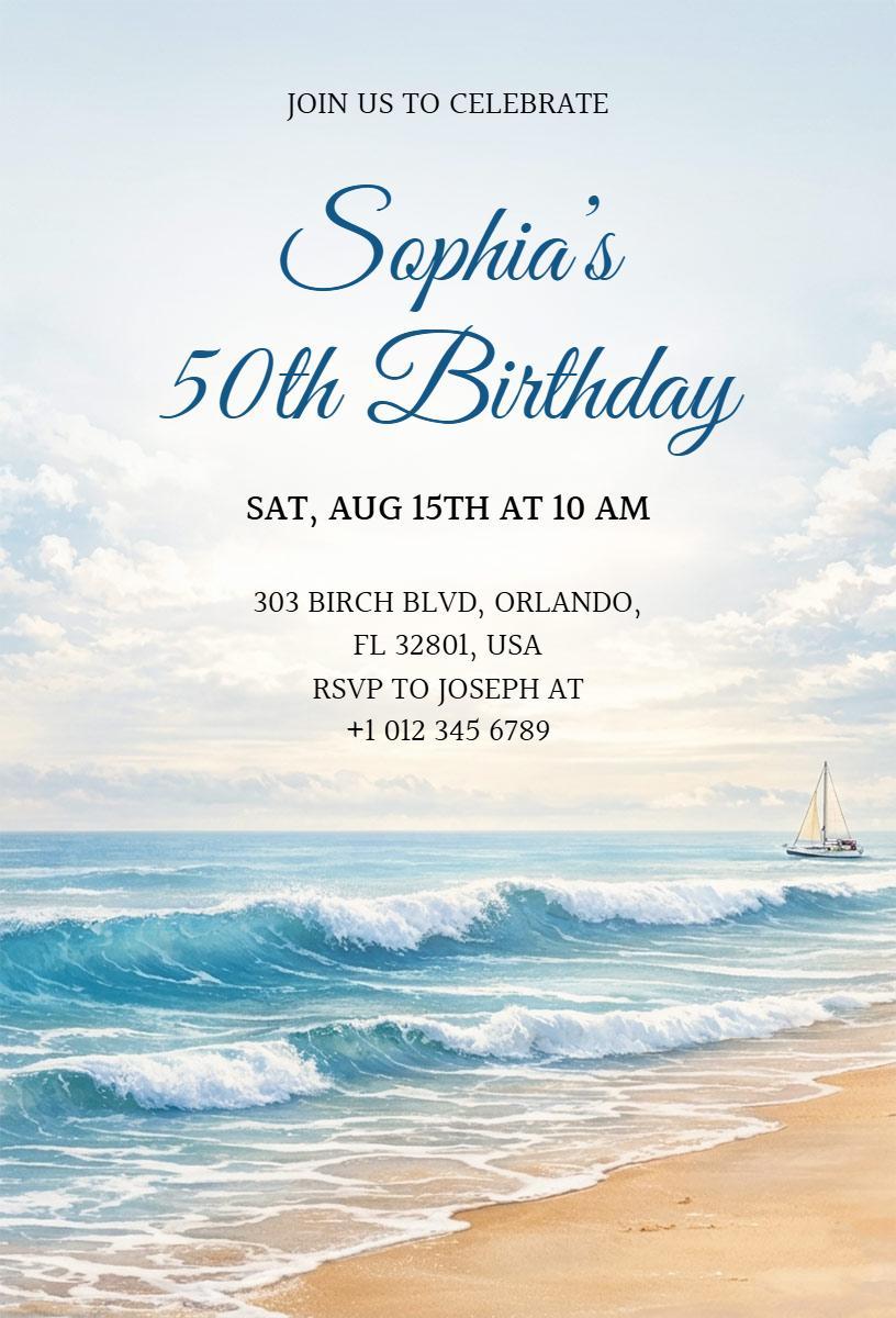 Sophia's Elegant 50th Birthday Summer Celebration Invitation Template