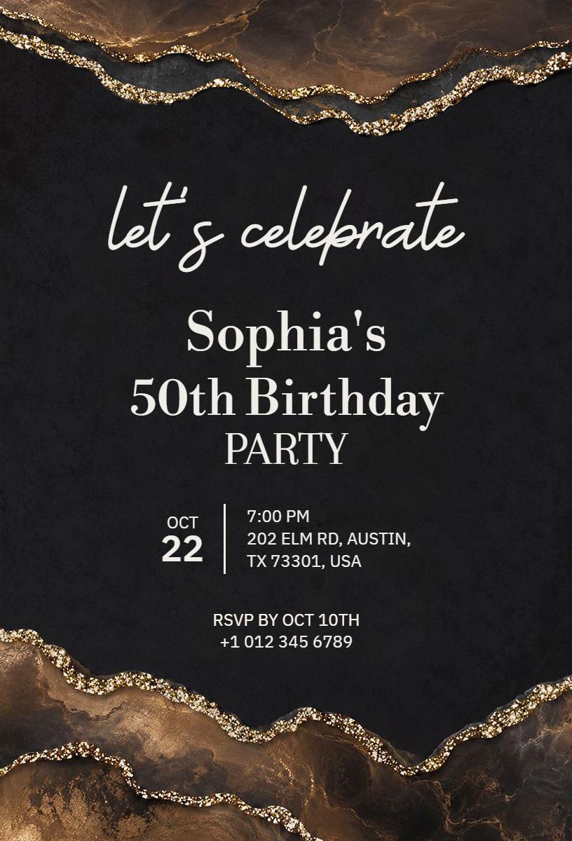 Sophia's Elegant 50th Golden Birthday Celebration Invitation Template