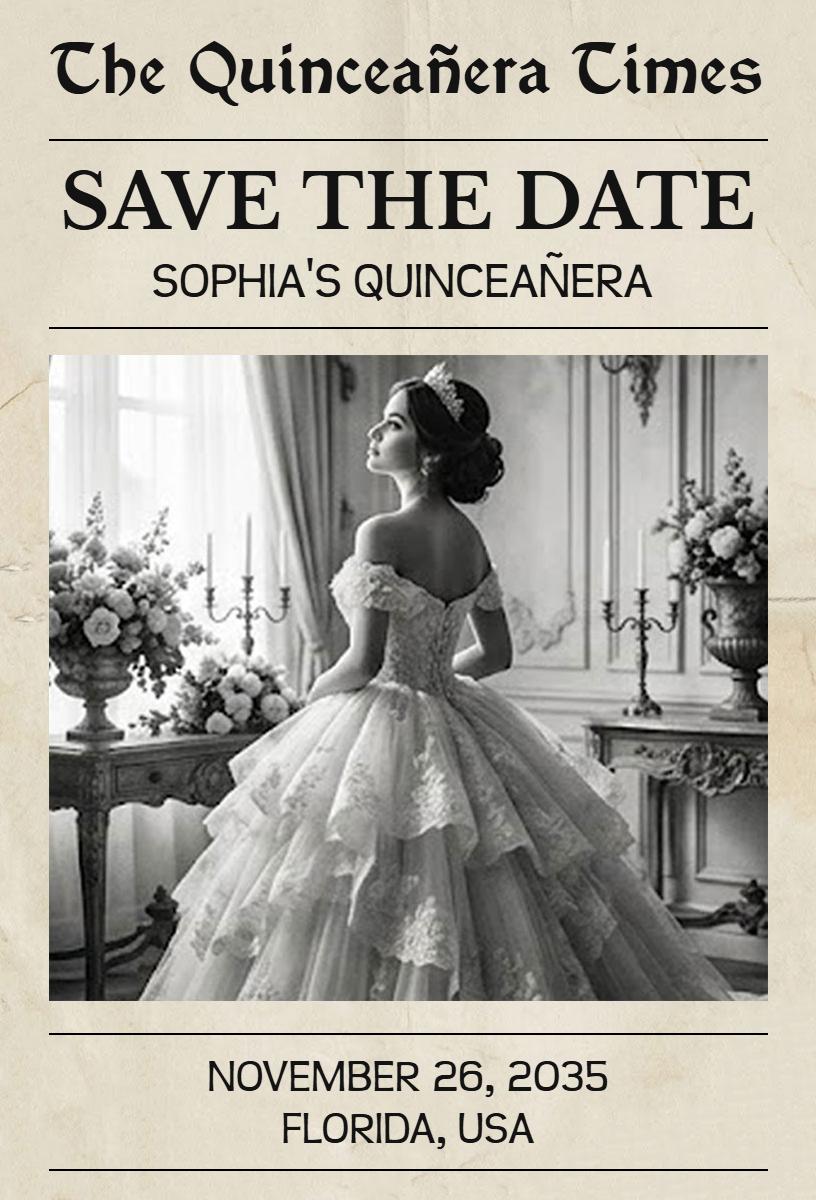 Sophia's Elegant Quinceañera Save The Date Invitation Template