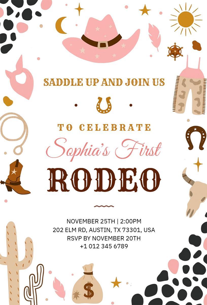 Sophia's First Fun Rodeo Birthday Celebration Invitation Template