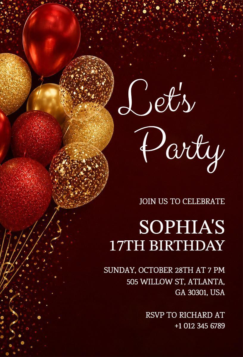 Sophia's Glamorous Golden Birthday Celebration Invitation Template