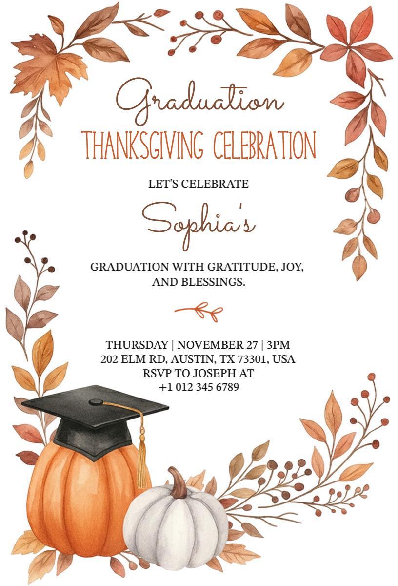 Sophia's Graduation Thanksgiving Celebration Invitation Template