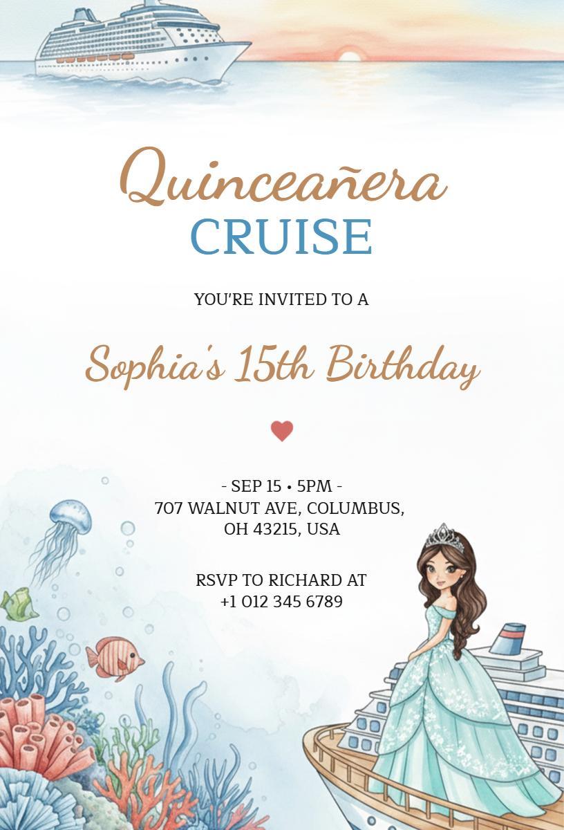 Sophia’s Quinceanera Cruise Celebration Invitation Template