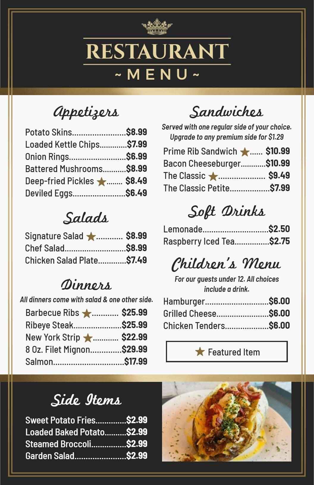 Sophisticated Beige and Black Dinner Restaurant Menu Template