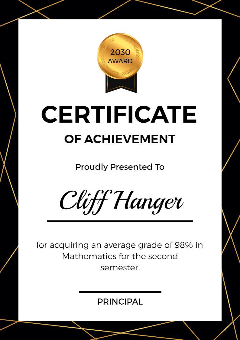 Sophisticated Black and Gold Academic Achievement Certificate Template