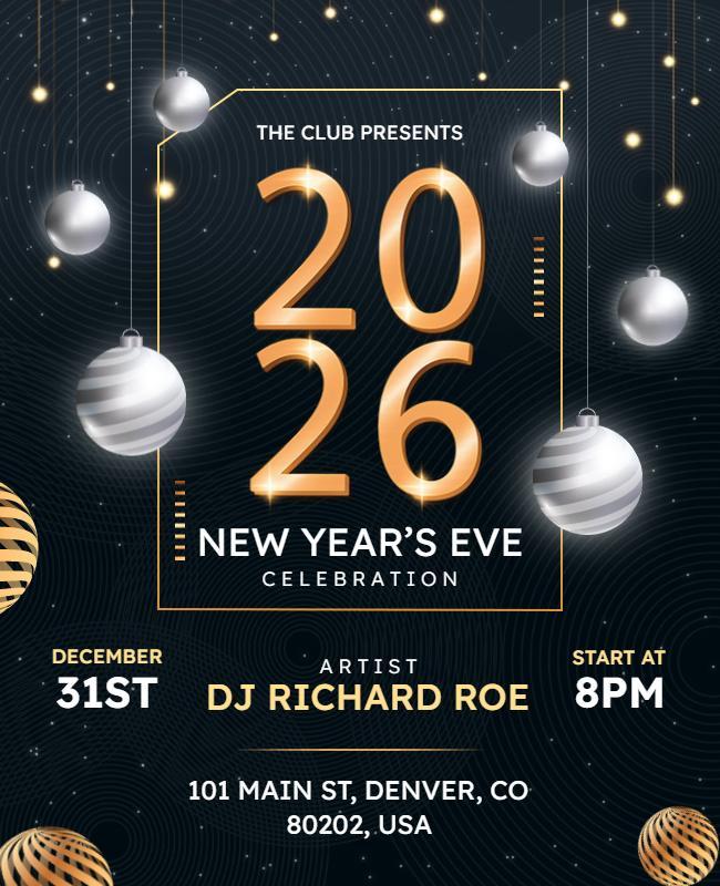 Sophisticated Black and Gold New Year's Eve Celebration Flyer Template