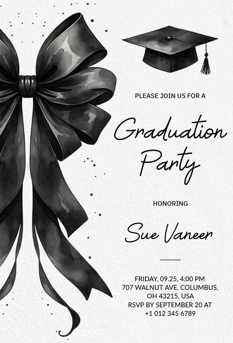 Sophisticated Black Tie Graduation Celebration Invitation Template