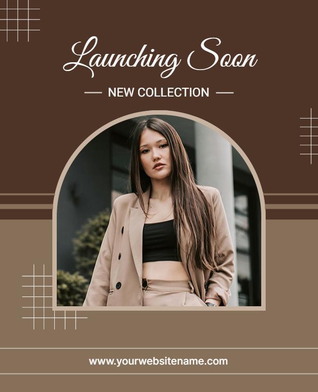 Sophisticated Brown Fashion Collection Launching Soon Poster Template
