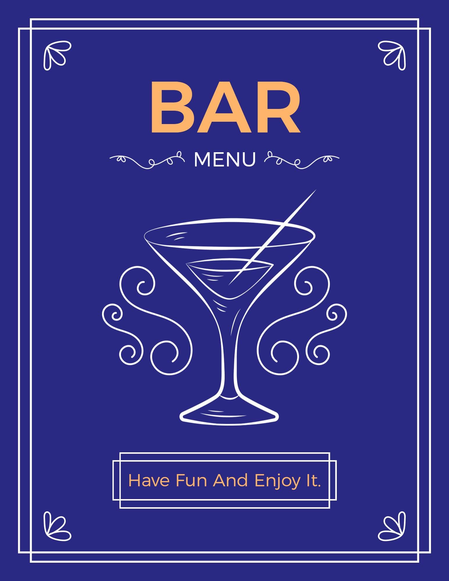 Sophisticated Cocktail Creations and Classic Favorites Bar Menu Template