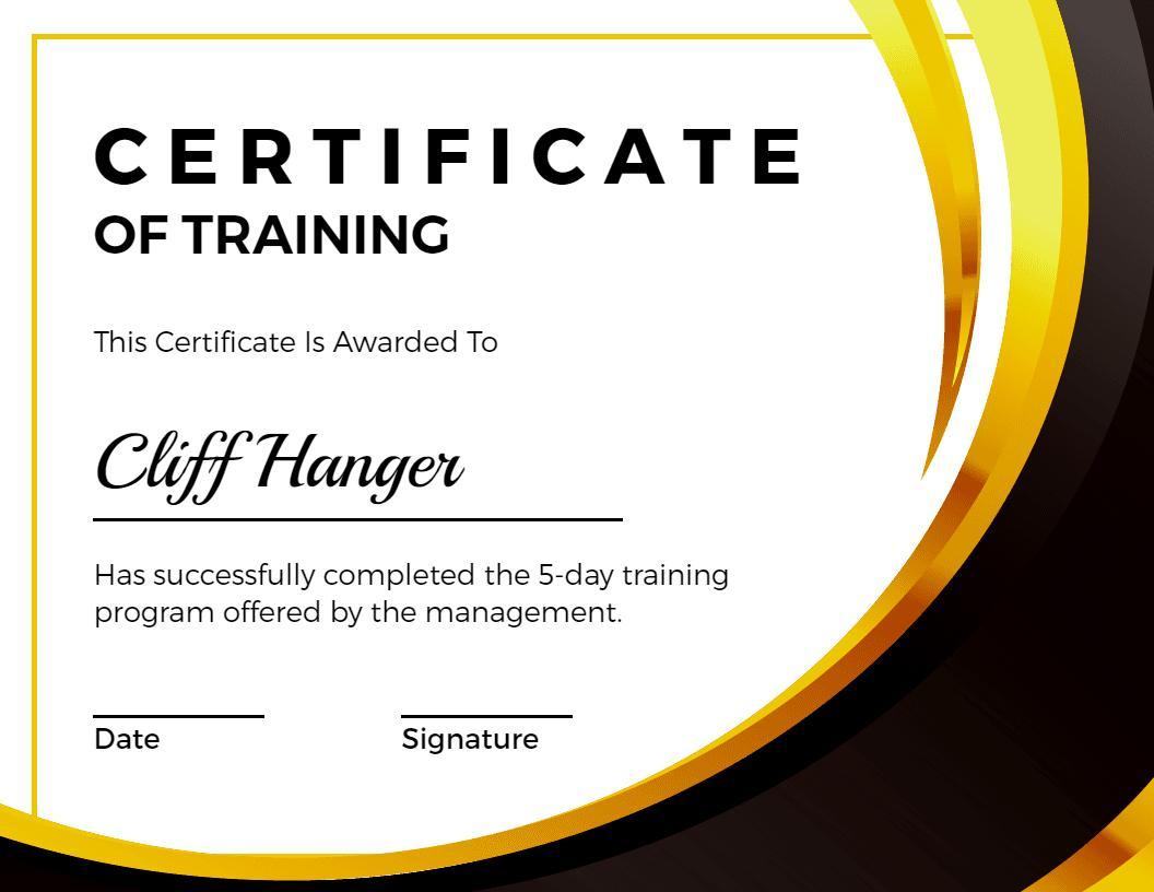 Sophisticated Gold and Black Training Achievement Certificate Template