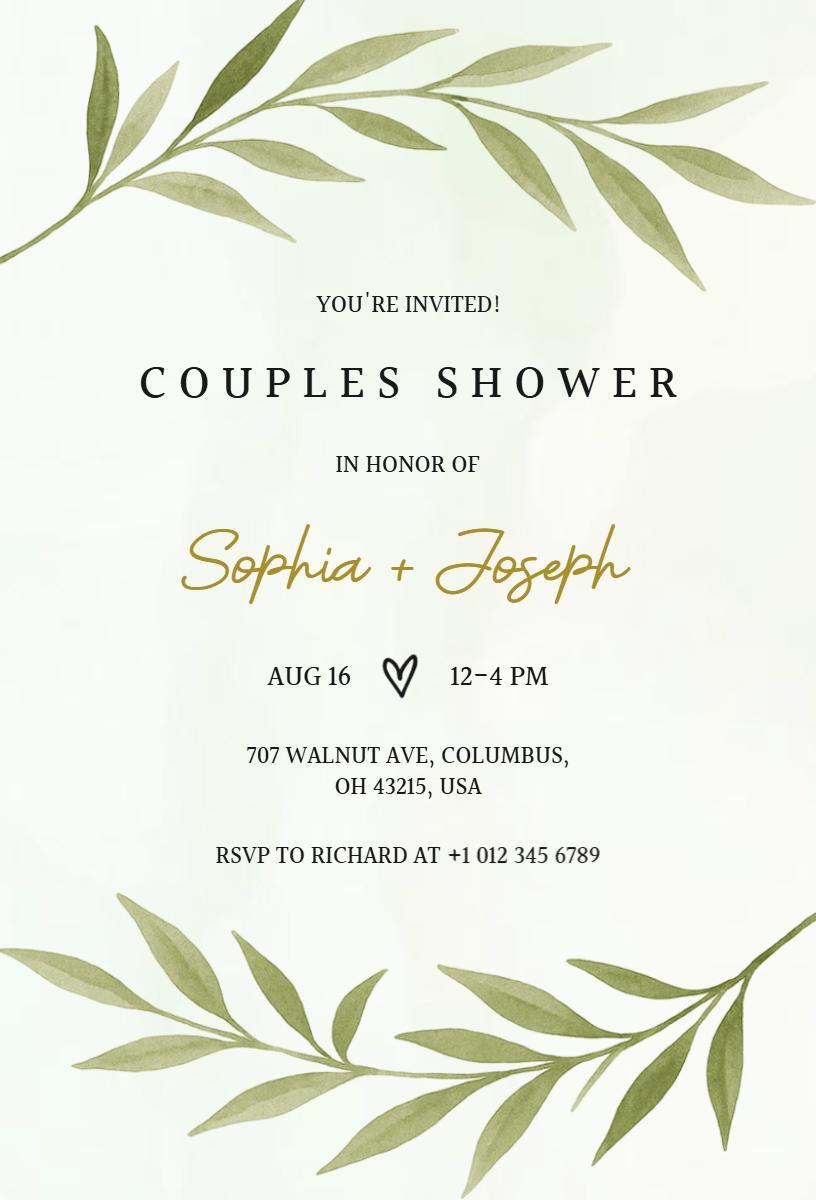 Sophisticated Greenery Couples Shower Invitation Template