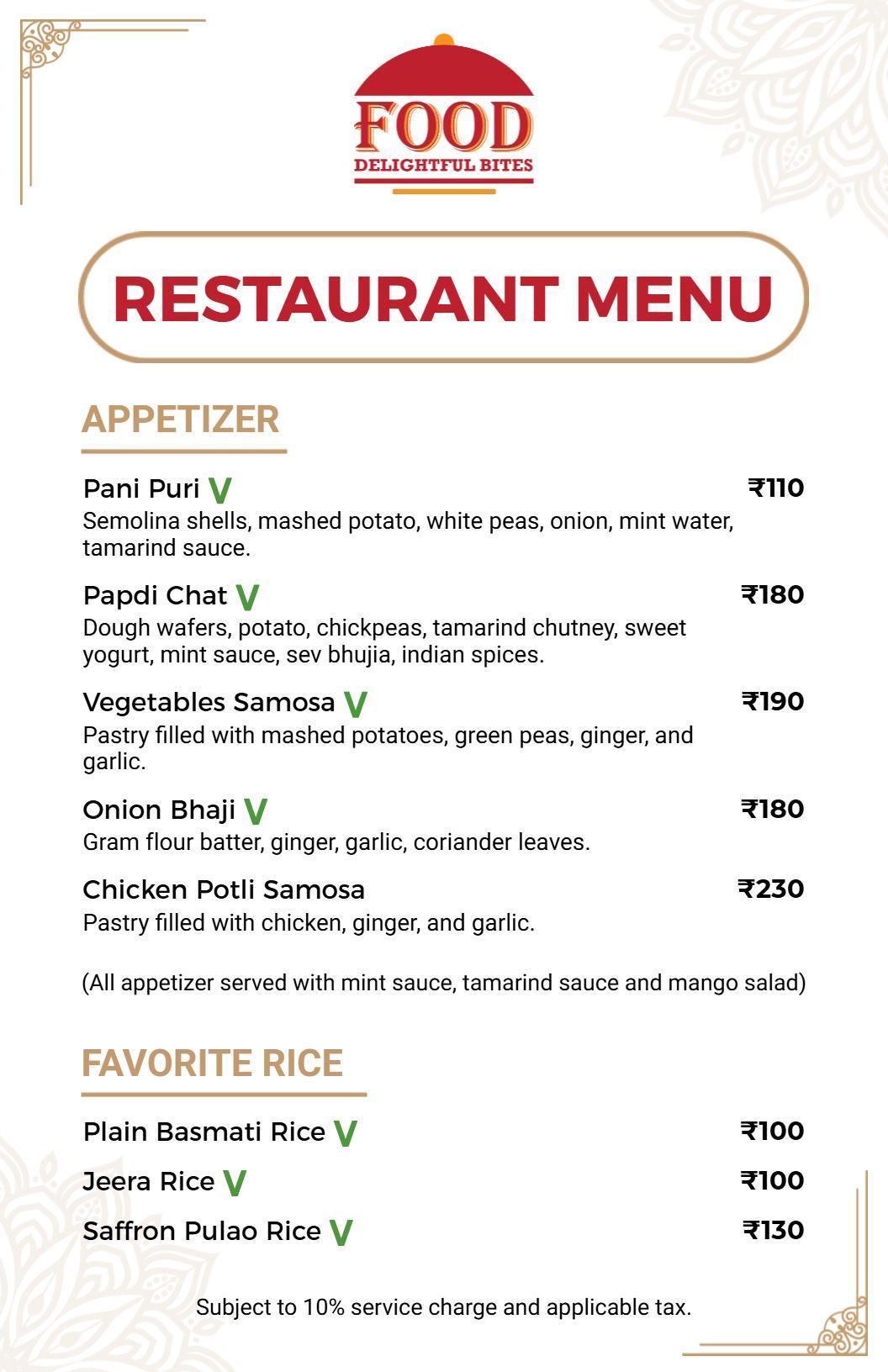 Sophisticated Indian Tandoori Delights Restaurant Menu Template