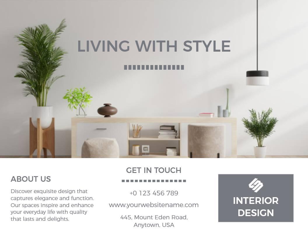 Sophisticated Minimalist Living Room Interior Design Brochure Template