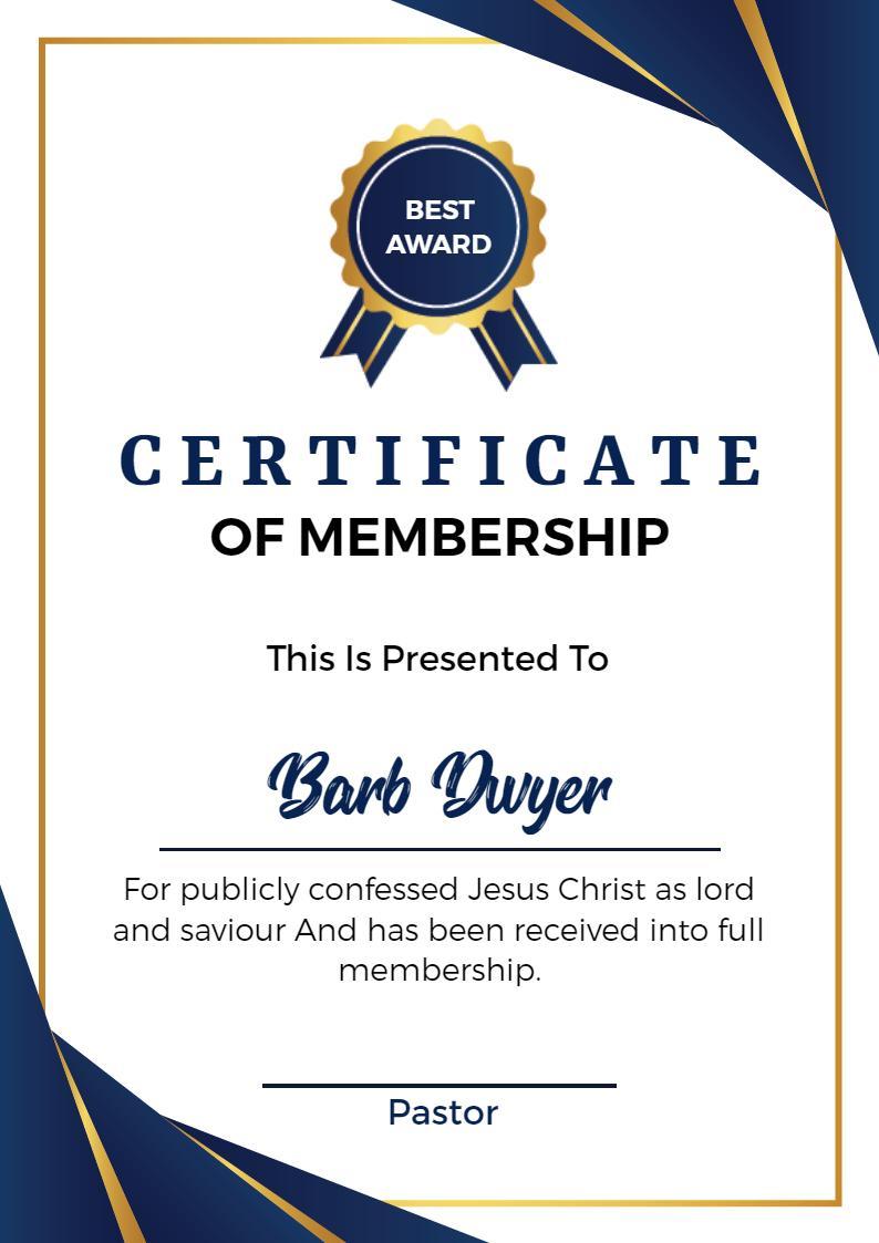 Sophisticated Navy Blue Membership Recognition Certificate Template