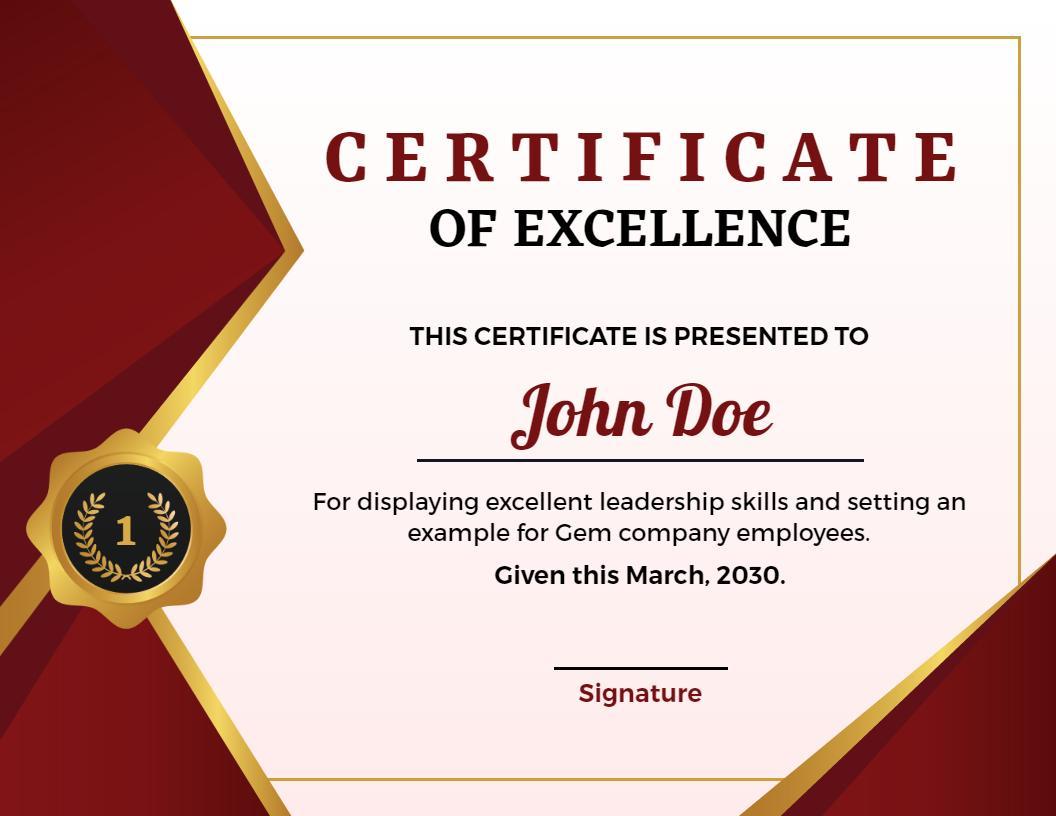 Sophisticated Red and Gold Excellence Achievement Certificate Template