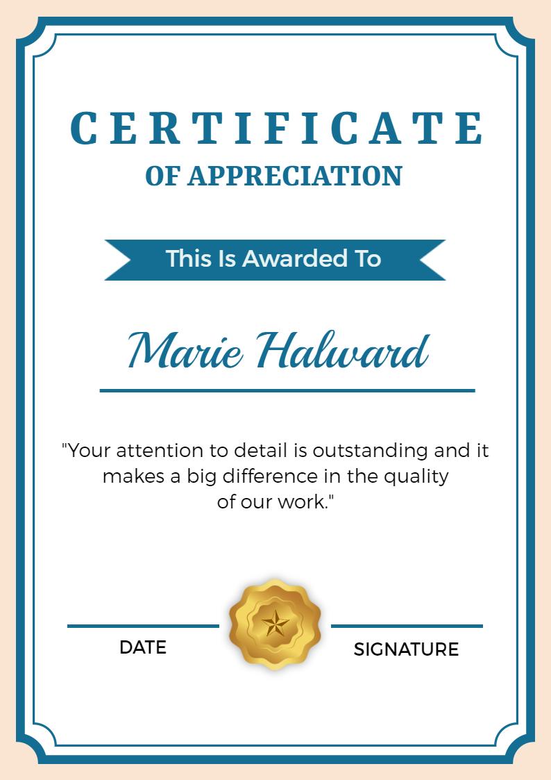 Sophisticated Teal and Gold Certificate of Appreciation Template